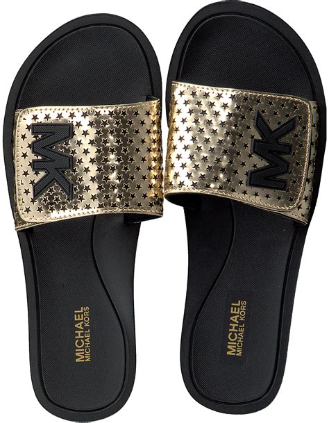 michael kors slippers zwart goud|Michael Kors slip on slippers.